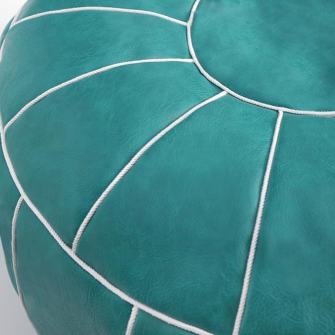 Thgonwid Unstuffed Moroccan Storage Pouf Foot Stool Ottoman Seat Handmade Faux Leather Bean Bag Floor Chair Foot Rest for Living Room, Bedroom or Balcony (Teal Blue)