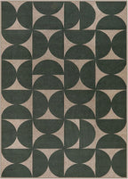 Lahome Modern Geometric Easy Jute 5x7 Washable Green Outdoor Rug, Non Shedding Woven Carpets for Living Room, Neutral Semi-Circle Non Slip Rug for Classroom Office Backyard
