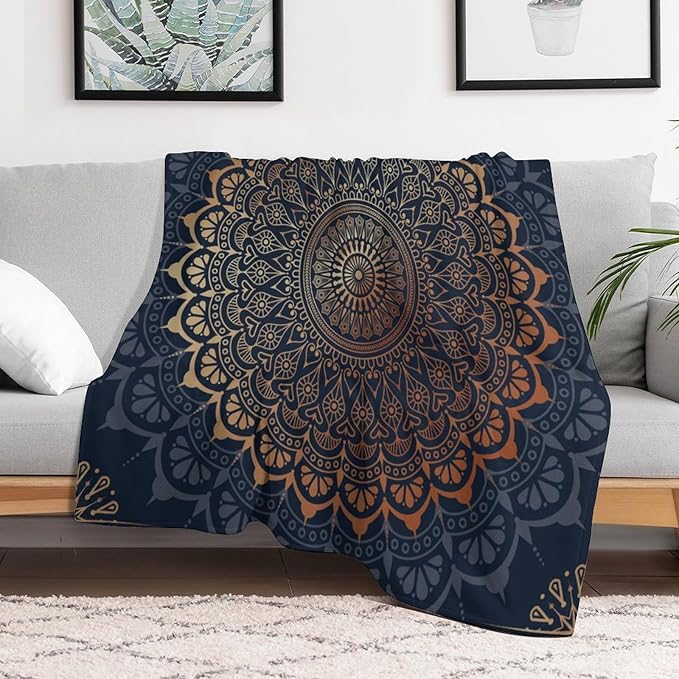 Boho Flower Throw Blanket Mandala Bohemian Aesthetic Paisley Hippie Blanket for Sofa Bed Couch Chair Or Dorm 40"x50"
