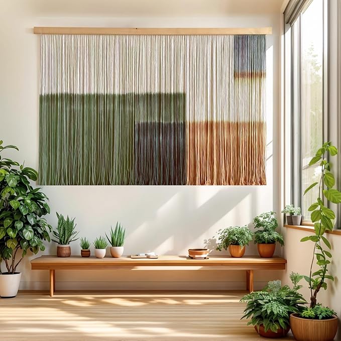 laddawan Extra Large Macrame Wall Hanging Dip-Dyed Tapestry Modern Wooden Home Wall Art for Living room Boho Handmade Wall Decor for Bedroom (Green1)