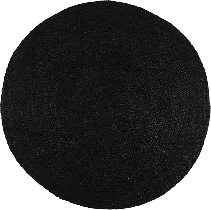 Hand Woven Braided Jute Rug - 4' Round - Black Reversible Farmhouse Rugs for Living Room, Bedroom, Dining Room, Kitchen - Natural Decorative Floor Boho Entry Area Rugs - Round Rug 4ft