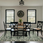 Area Rug 6×9 Washable Rugs for Bedroom, Vintage Floral Rug Soft Non Slip Stain Resistant Carpet for Living Room Dinning Room Kitchen Home Office Green Black