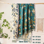 Boho Throw Blanket, 100% Cotton Ultra Soft Luxury Fall Throw Rustic Quilt, 50"x60" Floral Printed Farmhouse Decor Bed Summer Blankets, All Season Rustic Reversible Bohemian Throw for Bed