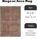HUGEAR 2x3 Entryway Area Rug Vintage Brick Red Small Rug Machine Washable Door Mat Retro Floral Low Pile Carpet Vacuumable Distressed Throw Rug Entrance Kitchen Bathroom Bedroom Non Slip Lightweight
