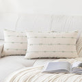 Boho Throw Pillow Covers12x20 Set of 2 Modern Farmhouse Decorative Cushion Case Tufted Linen Square Pillow Cover Neutral Pillow Cases Accent Pillowcase for Sofa,Couch,Bed,Beige and Green
