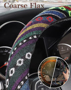 SEG Direct Boho Steering Wheel Cover with Baja Blanket Cloth, Ethnic Style Auto Wheel Cover Made of Coarse Flax, Fits 14 1/2-15 1/4 inches Car Wheel