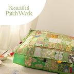 THE ART BOX Cotton Patchwork Vintage Boho Embroidered Floor Pillows & Cushion Cover Green Pouf Seating Pouf Meditation Pillow Pet Bedding Bed Boho Home Décor (35x35 Inches, Cover Only)