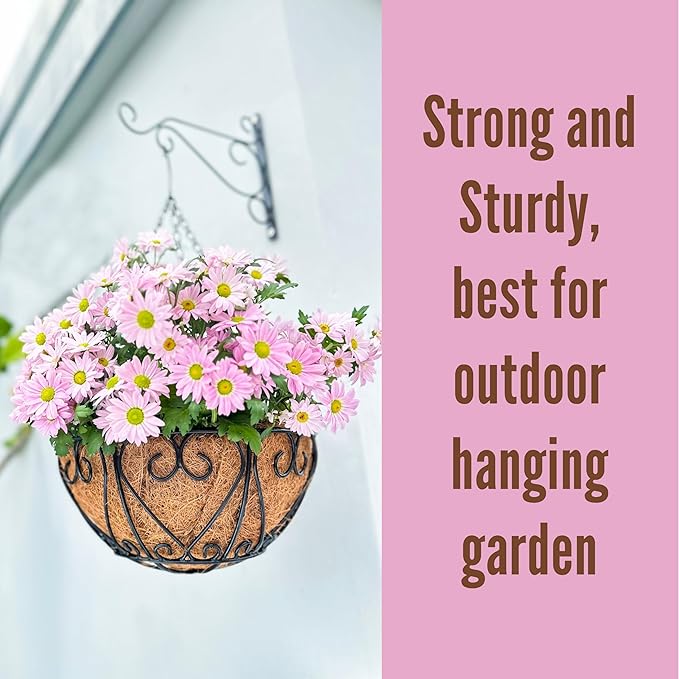 LaLaGreen Hanging Baskets for Plants (16 Inch, 4 Pack) Extra Large Hanging Flower Pot with Coco Liner Black Metal Wire Round Plant Holder with Hanger Hook Chain Outdoor Patio Deck Balcony Garden Decor