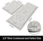 Arttown Boho Anti-Fatigue Kitchen Rug Set of 2 Grey White Cushioned Floor Standing Mat Waterproof Non-Slip Mat and PVC Ergonomic Comfort Foam Rug