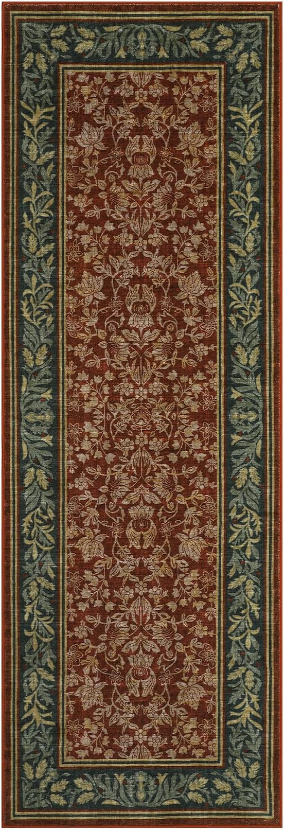 GarveeHome Kitchen Runner Rug 2.5x8 Runner Rug Non Slip Washable Runners for Hallways, Boho Vintage Rugs with Rubber Backing Soft Low-Pile Indoor Long Carpet for Entryway Bedroom, Red