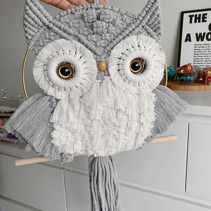 ACEDSGN Macrame Owl Wall Hanging Boho Hippy Decor, Handmade Tapestry Fiber Art Wall Decor for Nursery Bedroom Living Room, Sustainable Gift for Owl Lovers & Nature Fans