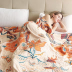 Boho Throw Blanket, 100% Cotton Breathable Soft Bed Throw - Floral Bird Farmhouse Decor Blanket for Sofa Couch Chair Quilt and Gift. 80" x 90"- Beige