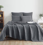 VHC Brands 100% Cotton Waffle Weave Queen Blanket 90"x90", Decorative Lightweight Spring and Summer Throw Blanket, Bedroom Decor for Bed, Couch, or Sofa, Dark Grey