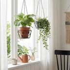 Goaste 2 Pack Metal Plant Hanger, Hanging Plant Holder with Ceiling Hook, Modern Plant Hanging Basket, Decorative Planter Flower Pots Shelf for Indoor Outdoor Use, Home Decor