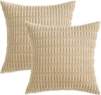 MIULEE Pack of 2 Corduroy Decorative Throw Pillow Covers 16x16 Inch Soft Boho Striped Pillow Covers Modern Farmhouse Home Decor for Sofa Living Room Couch Bed Tan