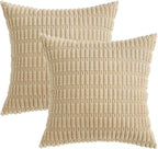 MIULEE Pack of 2 Corduroy Decorative Throw Pillow Covers 20x20 Inch Soft Boho Striped Pillow Covers Modern Farmhouse Home Decor for Sofa Living Room Couch Bed Tan