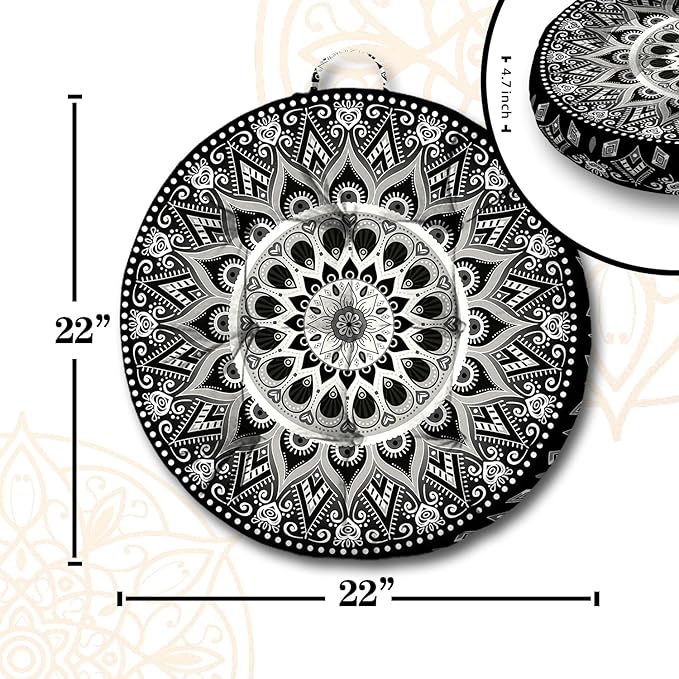 Mandala Meditation Cushion, Boho Meditation Mat, Meditation Pillows for Sitting on Floor, Cushions for Sitting in Home and Outdoor, Round Floor Pillows Cushion Seating for Yoga Accessories 22'' X 22''