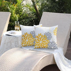 DFXSZ Yellow and Grey Floral Pillow Covers 18x18 Set of 2 Outdoor Waterproof Decorative Throw Pillows Summer Pillow Covers Polyester Cushion Case Decor for Couch Patio Funiture Garden Porch 01Z18