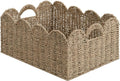 StorageWorks Scalloped Seagrass Baskets, Hand-woven Rattan Baskets with Built-in Handles, Cute Baby Basket for Nursery, Basket for Organizing and Decor, 16½"L x 13"W x 7½"H