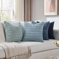 Fancy Homi Set of 4 Blue Decorative Throw Pillow Covers 14x14 Inch for Couch Bed Chair, Modern Farmhouse Boho Room Decor, Soft Fuzzy Corduroy Textured Striped Coastal Blue Cushion Case 35cm