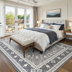 Lofus 9x12 Area Rugs for Living Room, Machine Washable Non-Slip Area Rug, Low Pile Large Rugs for Bedroom, Kitchen, Dining Room, Home Office, Vintage Oriental Print Rug, Light Grey with White