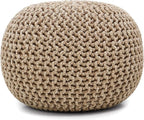 REDEARTH · Round Pouf Ottoman - Hand Knitted Cable Boho Poof Home Décor Pouffe Circular Footrest for Living Room - Nursery - Bedroom - Lounge 100% Cotton (19.5"x19.5"x14") - Beige Ivory, Set of 2
