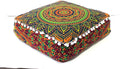 CRAFT KALA Large Hippie Mandala Meditation Floor Ottoman Pillow Cushion Pouf Cover Square Poufs Bohemian Circle Floor Cushion Case Outdoor Fireplace Yoga Living Room Decor Cover New Blue, 16" Square