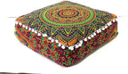 CRAFT KALA Large Hippie Mandala Meditation Floor Ottoman Pillow Cushion Pouf Cover Square Poufs Bohemian Circle Floor Cushion Case Outdoor Fireplace Yoga Living Room Decor Cover New Blue, 18" Square