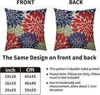 Blue Green Red Pillow Covers 22X22 Inch Set of 2, Modern Dahlia Floral Print Decorative Throw Pillow Covers Outdoor Farmhouse Cushion Case for Home Couch Sofa Bed Decoration