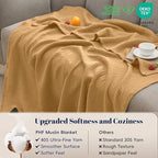 PHF 100% Cotton Muslin Throw XL Blanket Large 50" x 70", 4-Layer Lightweight Gauze Throw, Breathable Cloud-Soft Minimalist Blanket for Bed, Couch, Camping & Baby, Amber, Ideal Gift