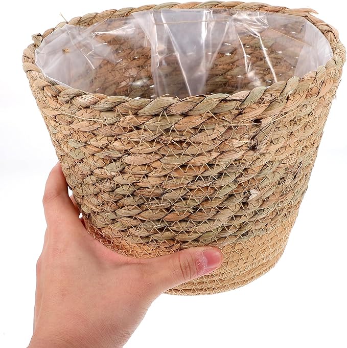 Rustic Handwoven Straw Flower Basket for Indoor Plants Multi-Functional Planter and Storage Holder Natural Decorative Pot for Living Bedroom Office Boho Home Decor