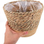 Rustic Handwoven Straw Flower Basket for Indoor Plants Multi-Functional Planter and Storage Holder Natural Decorative Pot for Living Bedroom Office Boho Home Decor