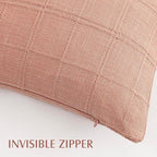 Foindtower Set of 2 Decorative Linen Check Throw Pillow Covers Neutral Farmhouse Lumbar Cushion Covers Modern Boho Accent Home Decor for Sofa Chair Couch Bedroom Living Room,12×20 Inch,Coral Pink