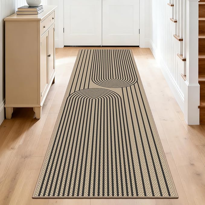 2x8 Kitchen Runner Rug for Hallways Outdoor Rug Easy Jute Rug Washable Low-Pile Non-Slip Area Rug Indoor Outdoor Carpet for Bedside Laundry Entryway Porch Door Mat Boho Black Rainbow Floor Mats