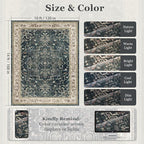 Dark Large 10x14 Area Rugs, Washable Non Slip Big Rug for Living Room Bedroom, Distressed Medallion Vintage Big Carpet Rugs for Dinig Room Family Rooms, Low Pile Thin, Midnight/Multi