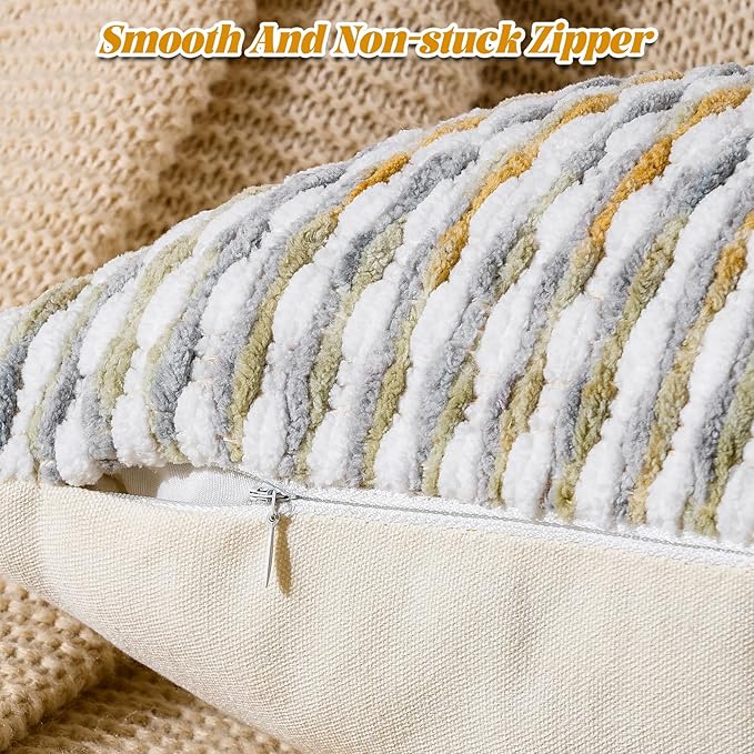 AmHoo Boho Chenille Pillow Cover Decorative Tufted Pillowcase for Couch Bed Sofa Bedroom Living Room Modern 14 x 36-Inch Grey