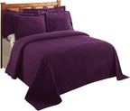 Better Trends Chenille Bedspreads Full/Double Size, Plum 100% Cotton Chenille Stripe Design Tufted Bedding Coverlet Soft Lightweight, 96"x110" with 2 Sham, 3 Pieces Set Jullian Collection