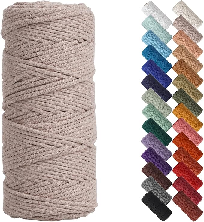 NOANTA Pink Gray Macrame Cord 3mm x 109yards, Colored Macrame Rope, Cotton Rope Macrame Yarn, Colorful Cotton Craft Cord for Wall Hanging, Plant Hangers, Crafts, Knitting