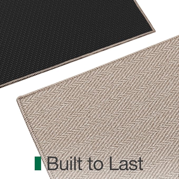 LUMI Ultra Thin Indoor Door Mat for Entrance 32"x48", Non Slip Entryway Mat, Low Profile Doormat, Unique Herringbone Design Carpet for Inside, Patio, Porch, Dark Beige