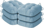 Chair Cushions for Dining Chairs, Dining Chair Cushions, Tufted Indoor Chair Pads with Ties & Non Slip Backing, Seat Cushions for Kitchen Chairs 16.5” x 16.5” x 3.5”, Set of 6, Light Blue