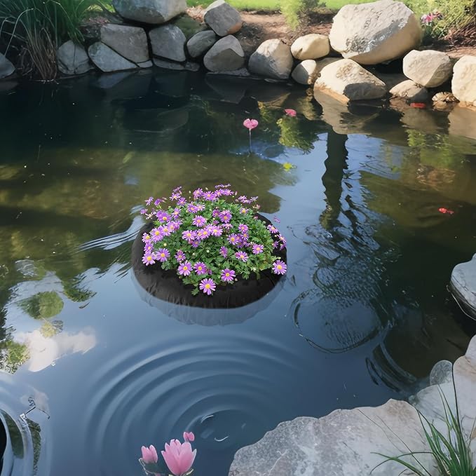 DECOHS 2 Pack Floating Planters for Ponds, 2 Sizes Woven Fabric Floating Pond Plant Baskets, Aquatic Plant Fish Barrier Floating Island for Garden Water Features and Aquascape Decoration