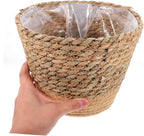 Straw Woven Plant Basket with Flat Base Handmade Flower Pot Holder for Indoor Home Decor Living Bedroom Office Use Natural Boho Style Woven Design