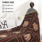 Boho Throw Blanket for Bed with Tassels,100% Cotton Ultra Soft and Cozy Large Blanket Elephant Printed Farmhouse Decor Bed Blankets,90"×98" All Season Rustic Throw for Sofa Couch Chair-Brown