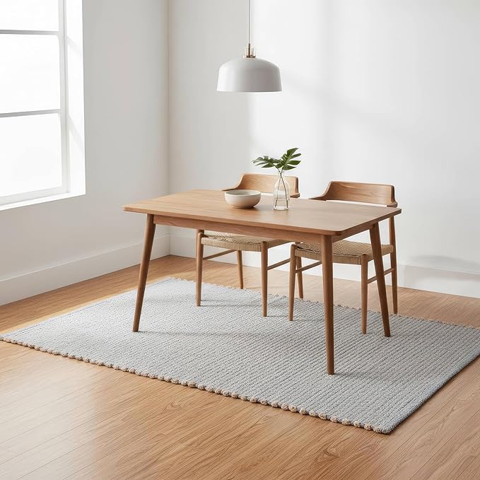 Hand Woven Jute Cotton Area Rug 4x6 Light Gray – Artisan-Made in India, Durable & Reversible, Heavy Quality, Natural Fiber Carpet