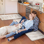 KIMODE Anti Fatigue Kitchen Mats for Floor 2 Piece, Cushioned Abstract Kitchen Rugs,Memory Foam Kitchen Floor Mats, Standing Desk Mats for Laundry, Office, Sink Light Brown Multi 17"x47"+17"x29"