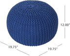 Round Pouf Ottoman, 18" Bordeaux Knitted Cotton Woven Round Pouf, Handmade Woven Bean Bag for Living Room, Floor Bag for Bedrooms, Home, Offices, Sofa Footrest (Navy)
