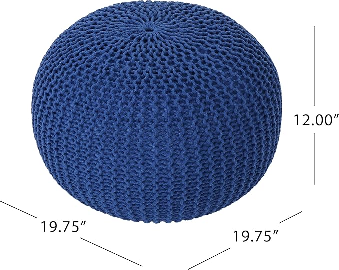 Round Pouf Ottoman, 18" Bordeaux Knitted Cotton Woven Round Pouf, Handmade Woven Bean Bag for Living Room, Floor Bag for Bedrooms, Home, Offices, Sofa Footrest (Navy)