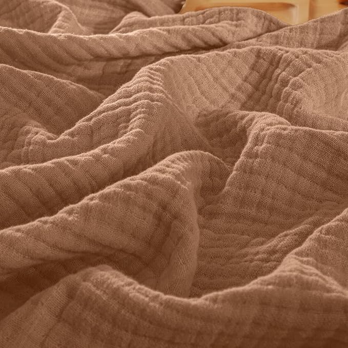 PHF 100% Cotton Muslin Throw XL Blanket Large 50" x 70", 4-Layer Lightweight Gauze Throw, Breathable Cloud-Soft Minimalist Blanket for Bed, Couch, Camping & Baby, Coco Brown, Ideal Gift