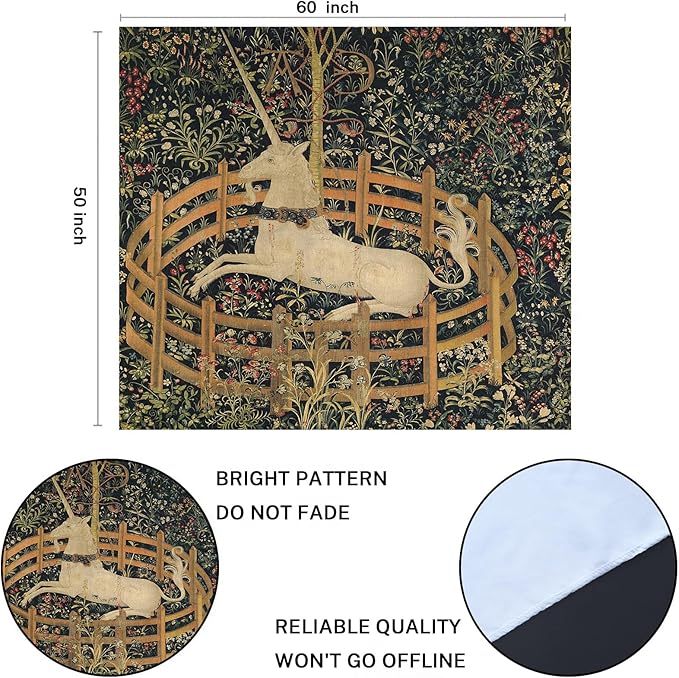 Semtomn Tapestry Artwork Wall Hanging Medieval Vintage Hunting Unicorn Captivity 50x60 Inches Home Decor Tapestries Mattress Tablecloth Curtain Print
