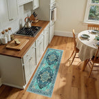 Area Rugs 2'x5' Runner Rug Non Slip Washable for Kitchen Hallway Bedroom Beside Laundry Room Bathroom Rug, Floor Carpet, Teal Green Lake Blue Turquoise